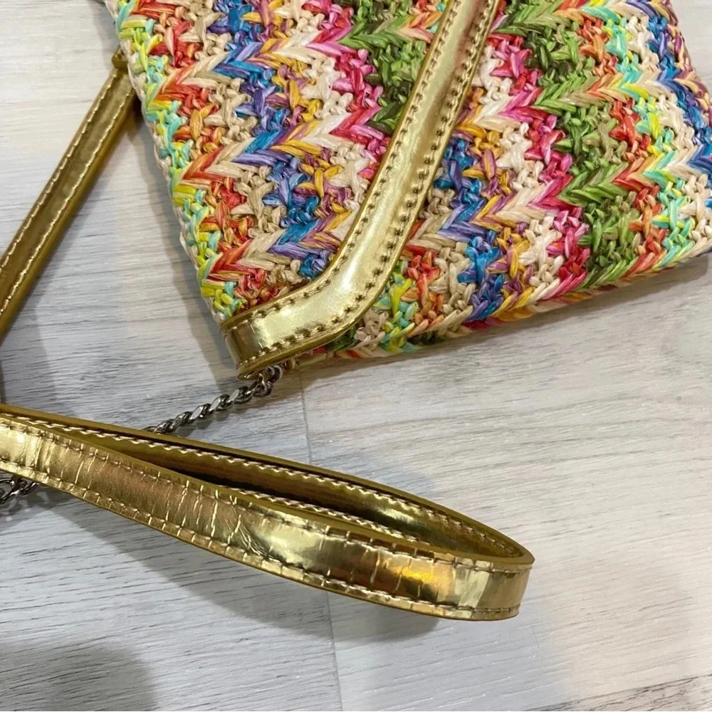 Nine West NWOT Tropical Beach Straw Crossover Purse with Long Strap Crab Buckle